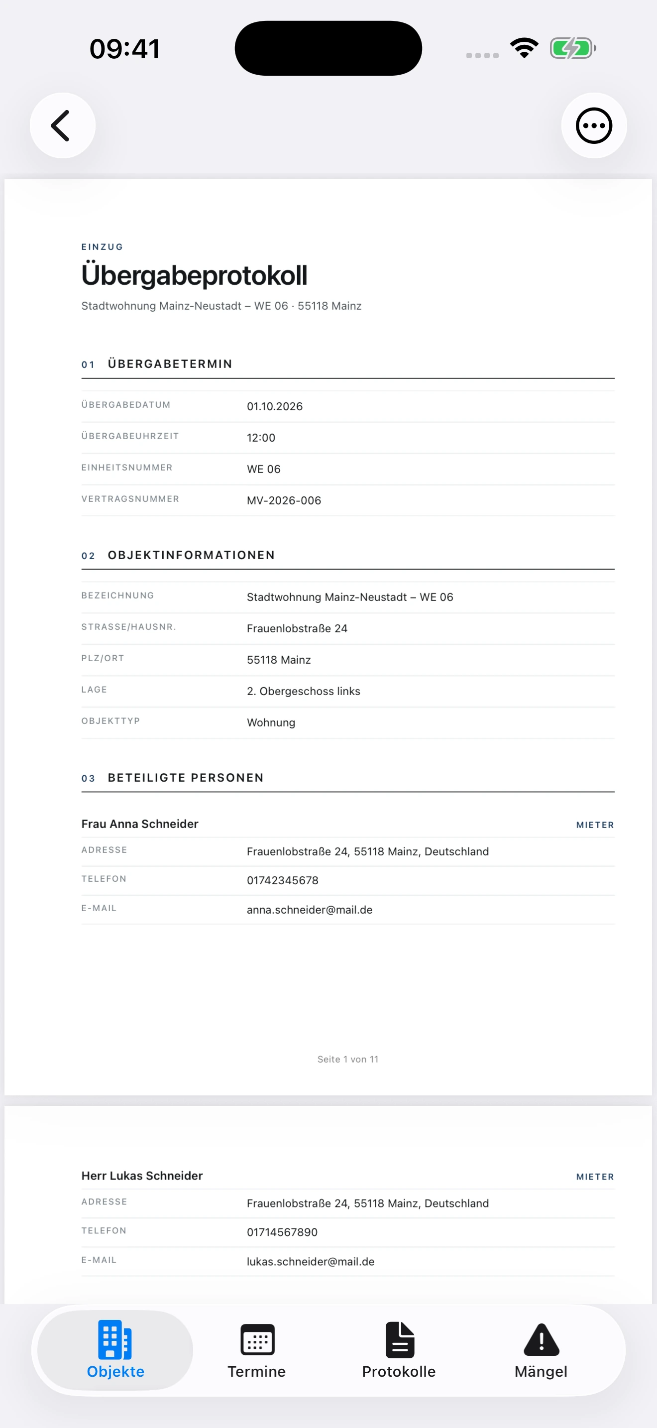 PDF-Vorschau des Einzugsprotokolls für Frauenlobstraße 24 in Mainz.
