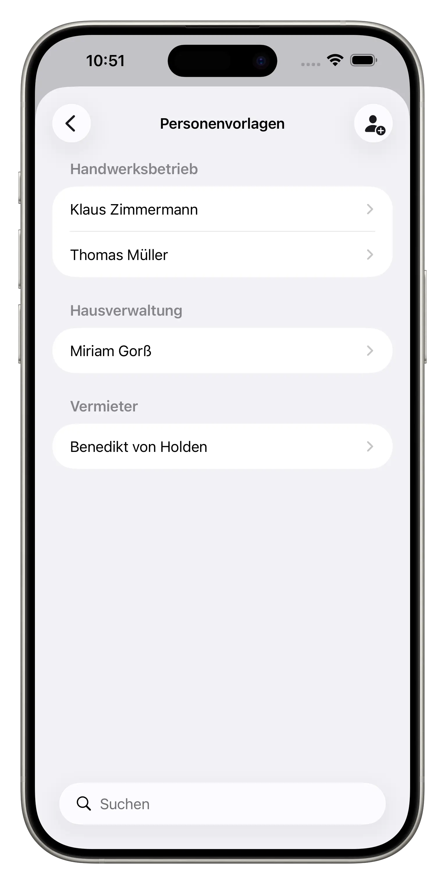 Vorlagenverwaltung iPhone Ansicht 1