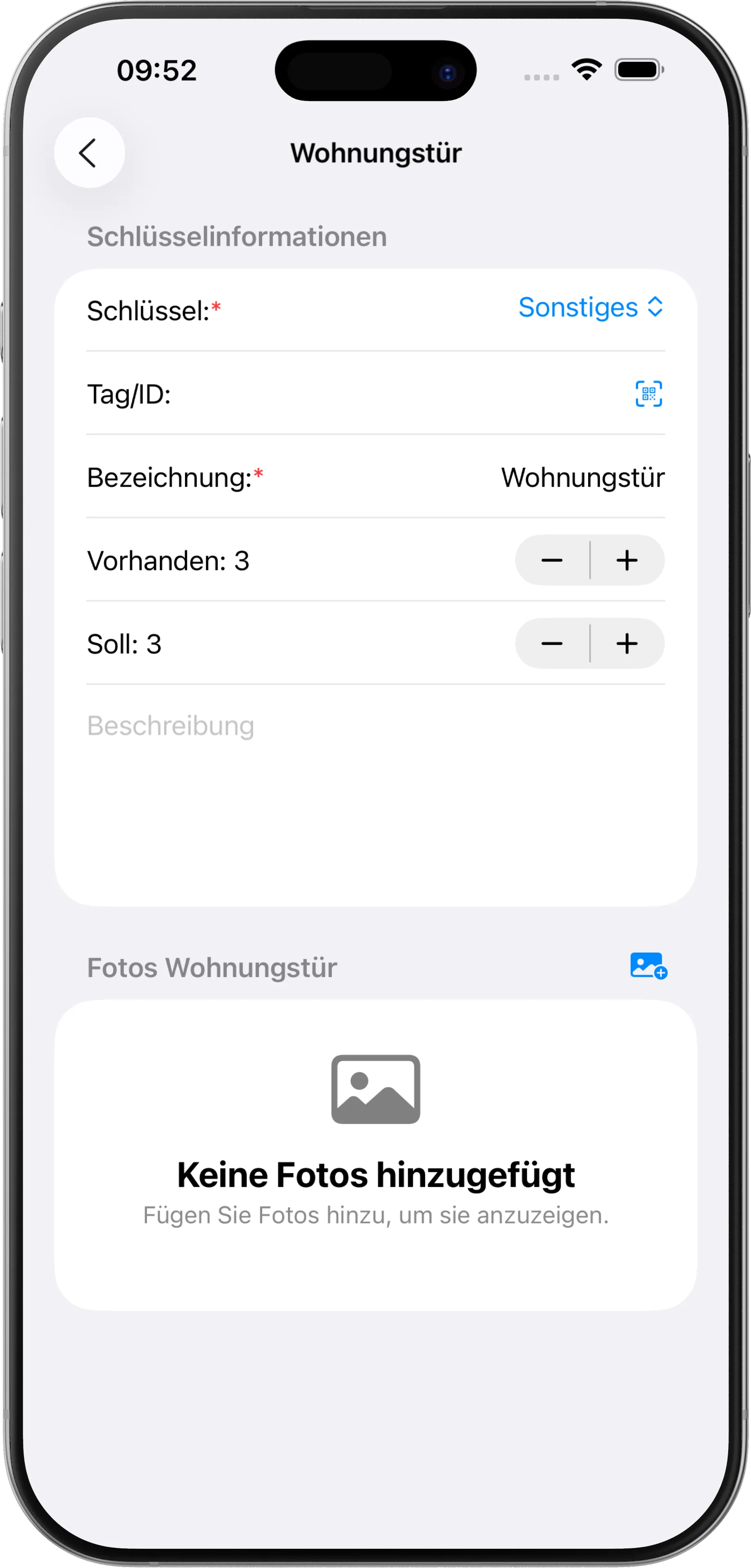 Schlüsselverwaltung iPhone Ansicht 1