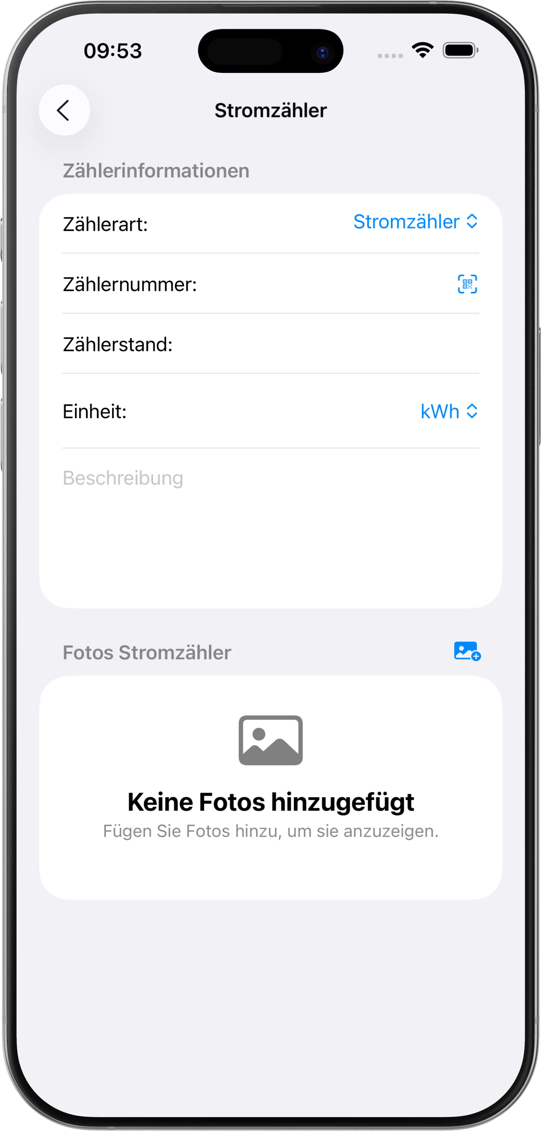 Zählerstandsverwaltung iPhone Ansicht 1