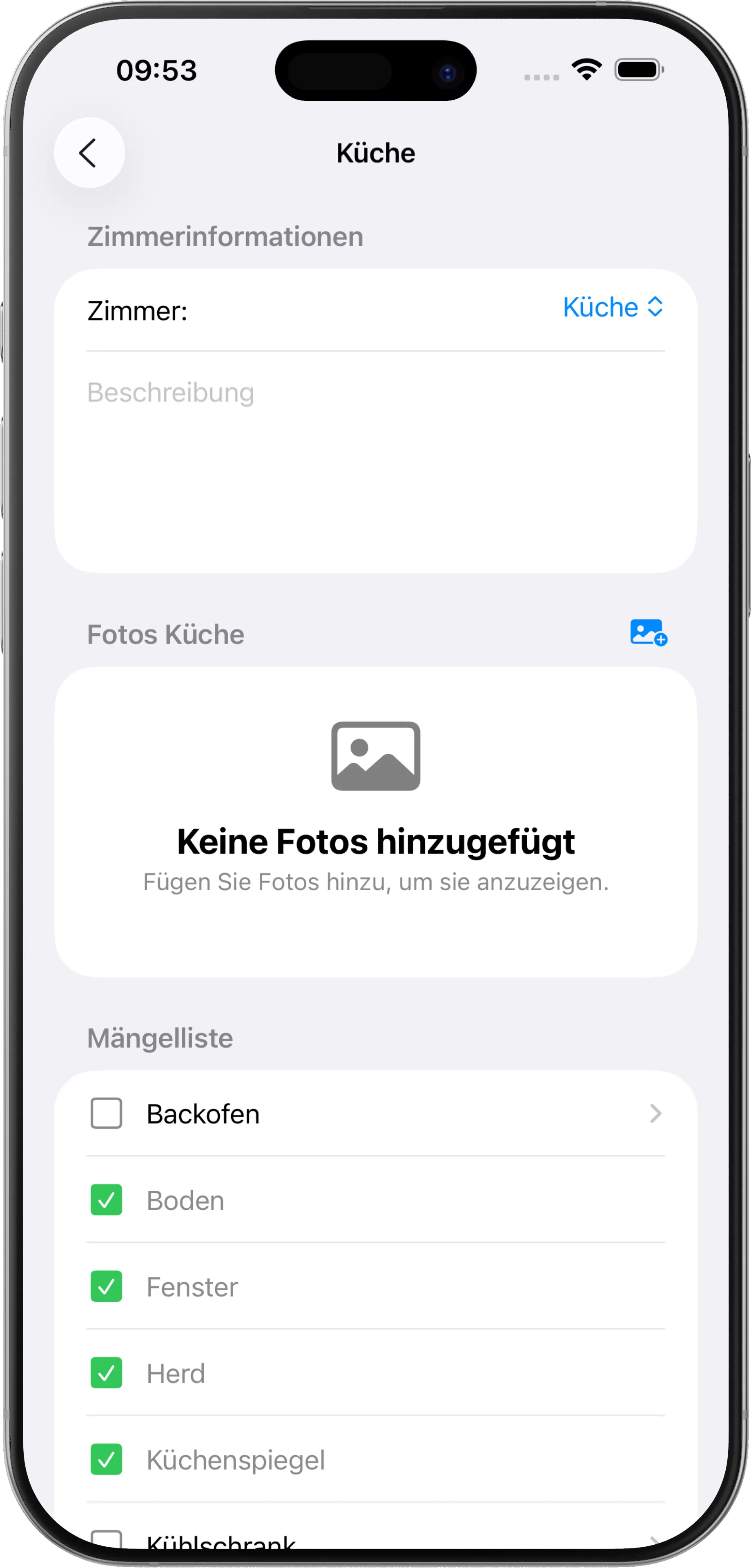 Raumverwaltung iPhone Ansicht 1